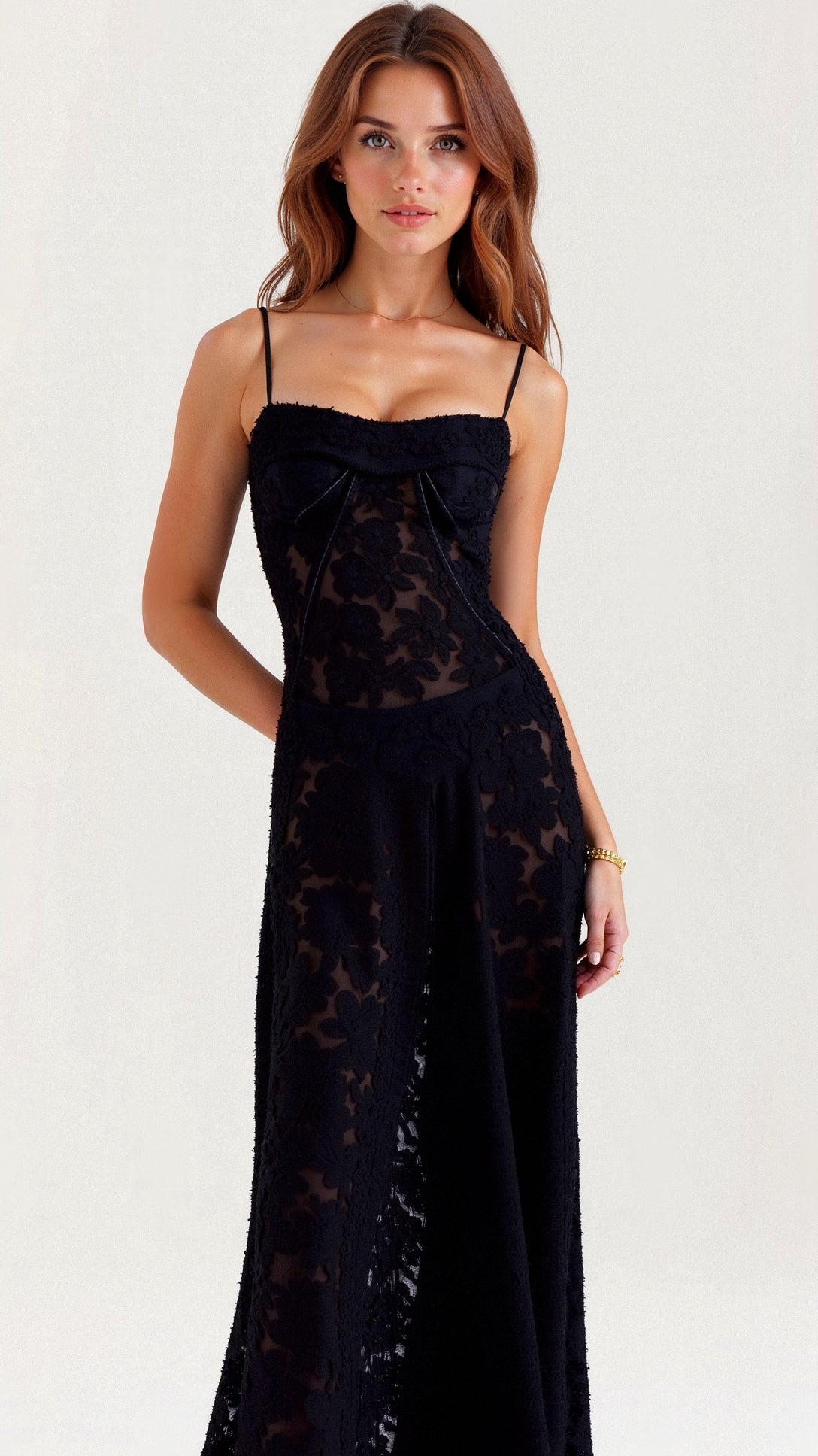 Kvinders Transparent Maxi Kjole med Blomsterdesign 5