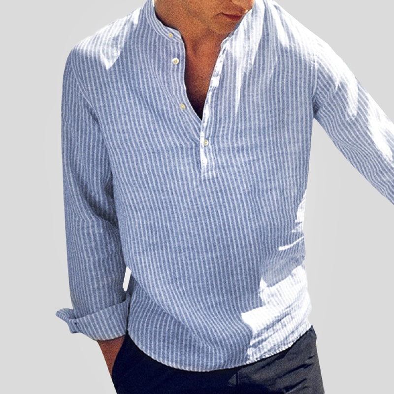 Mænds Langærmet Henley-skjorte i Stribet Design 0