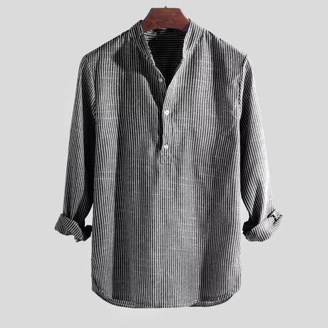 Mænds Langærmet Henley-skjorte i Stribet Design 5