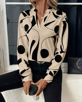 Elegant Bluse med Stående Krave og Print