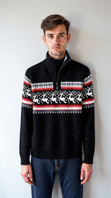 Herre vintertrøje med nordisk print – komfortabel half-zip sweater
