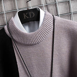 Varm Blød Patchwork Sweater Slim Fit Rund Hals