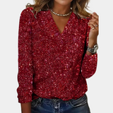 Glitter Top Kvinder med Pailletter og V-Hals