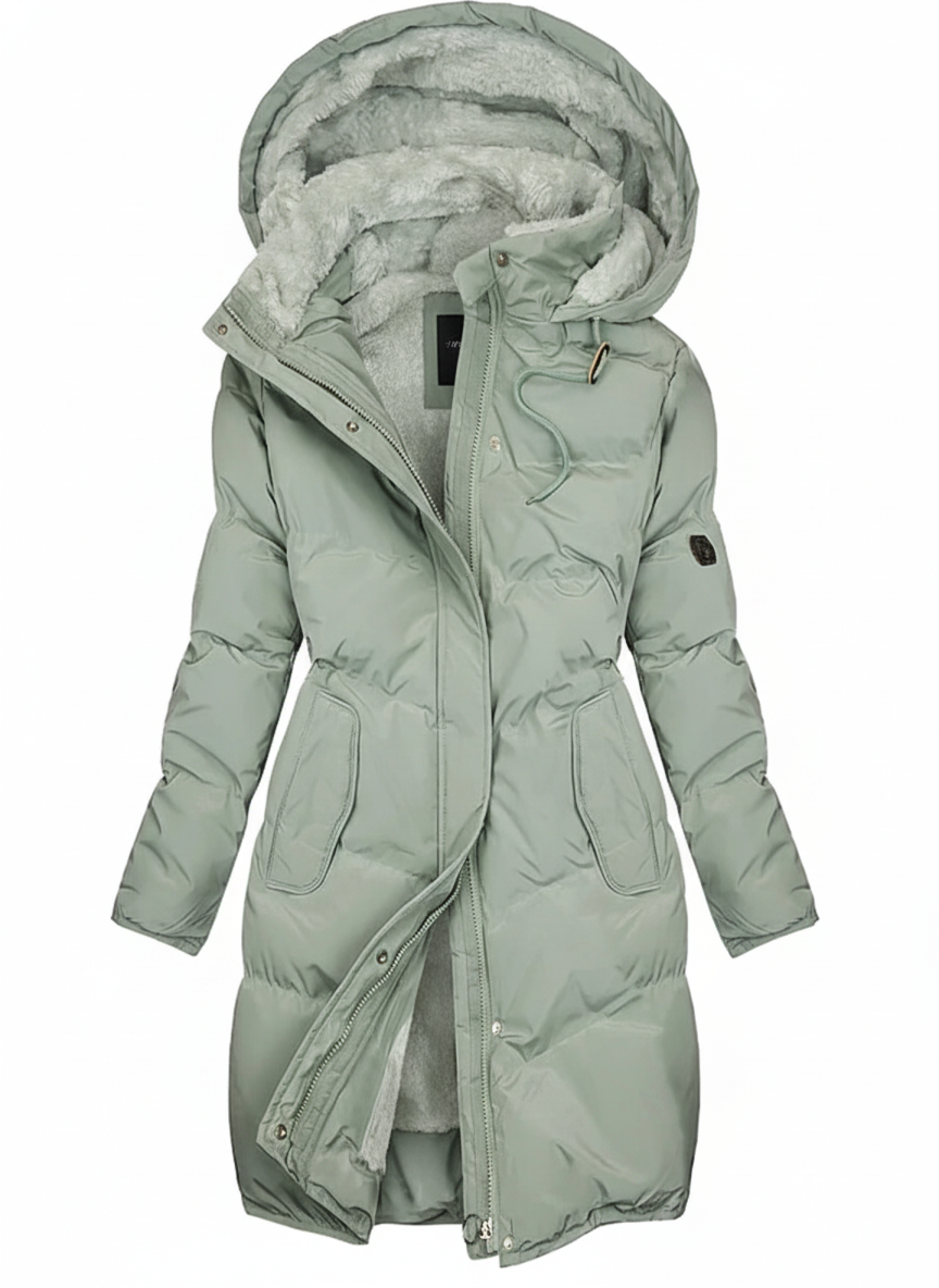 Lang Vatteret Dame Vinterjakke med Hætte – Varm & Stilfuld