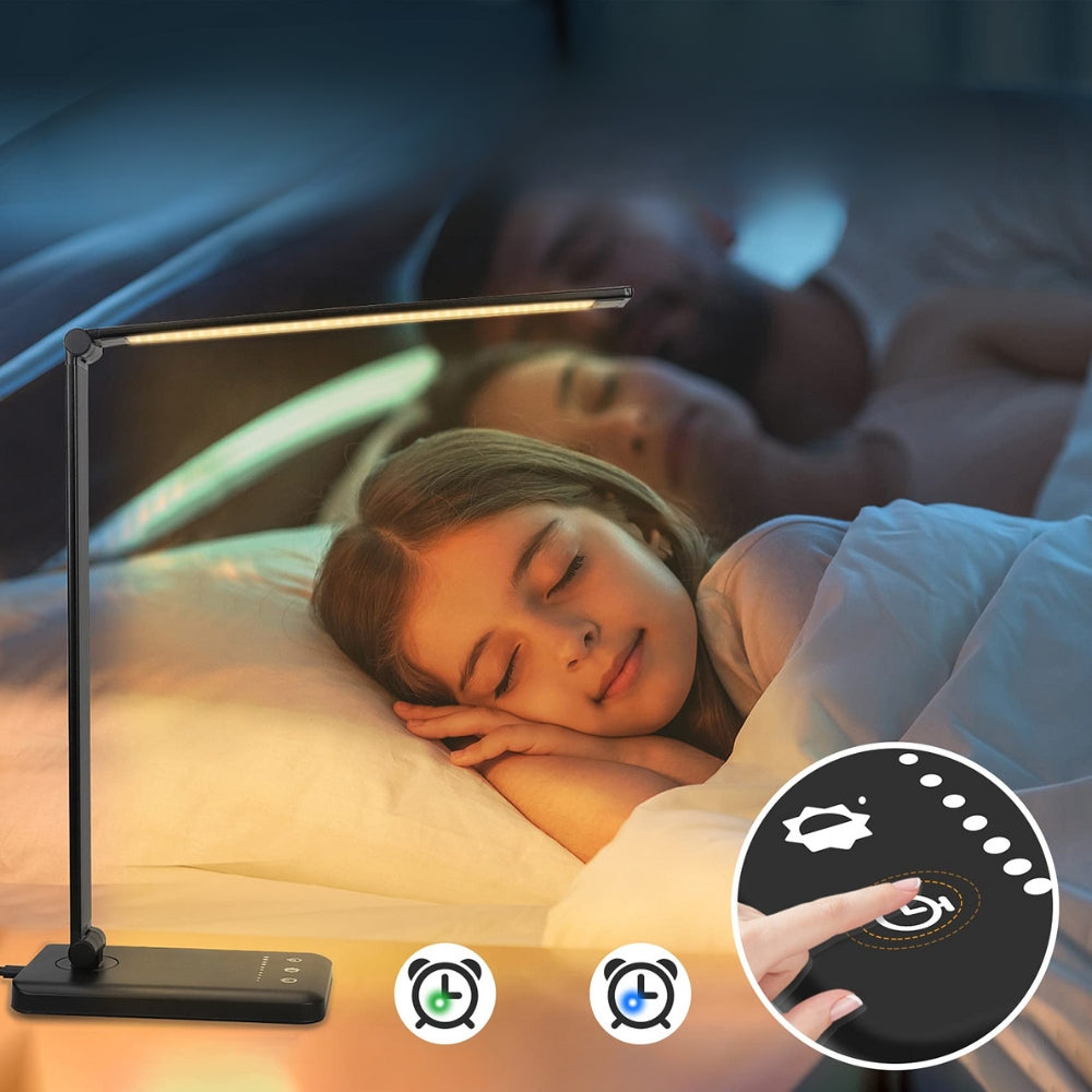 LED skrivebordslampe med trådløs oplader og justerbar lysstyrke