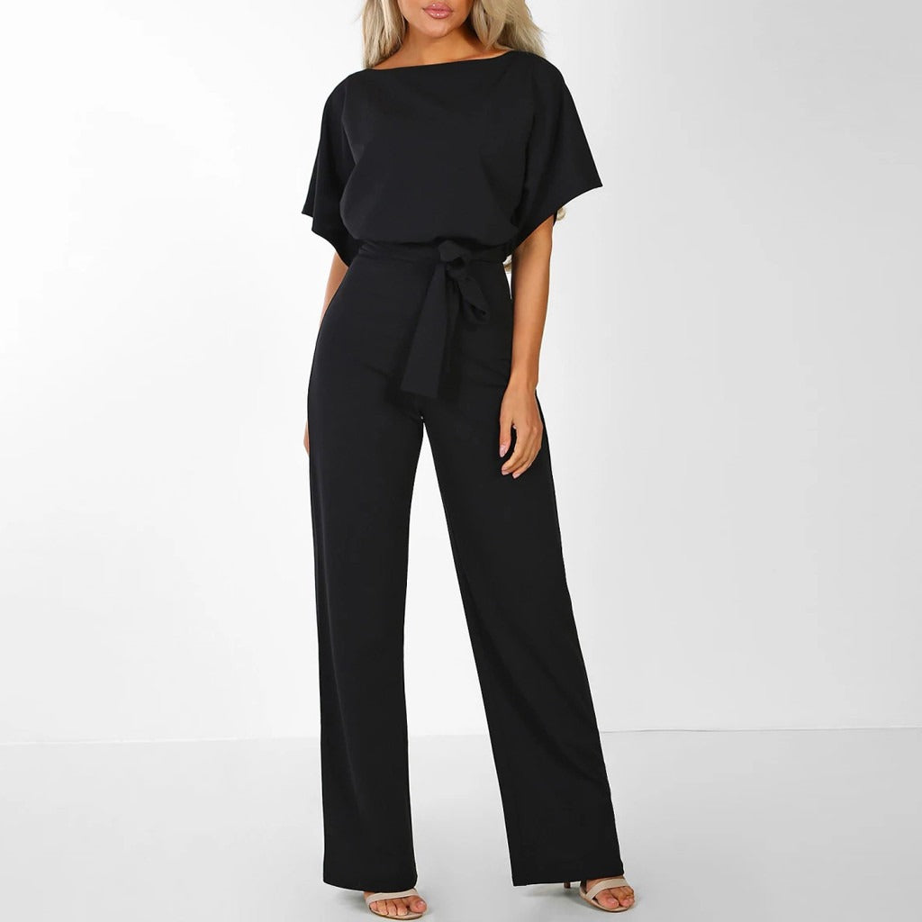 Stilfuld Jumpsuit med Vide Ben og Snøreliv