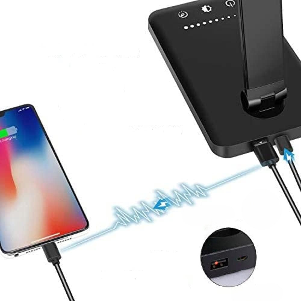 LED skrivebordslampe med trådløs oplader og justerbar lysstyrke