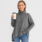 Oversized Dame Rullekrave – Blød Sweater med Løs Pasform & Slids i Siderne