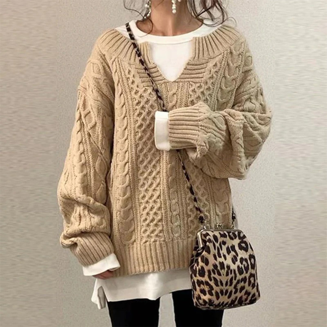 Oversized Strikket Sweater med Rund Hals