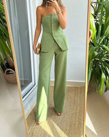 Elegant Off-Shoulder Top og Bukse Sæt