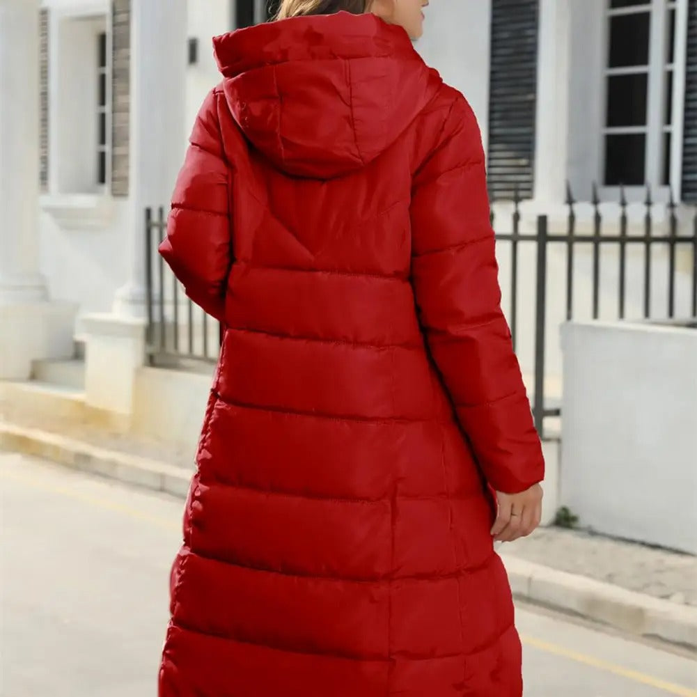 Damen Lange Winterjacke – Warme Gepolsterte Jacke mit Kapuze