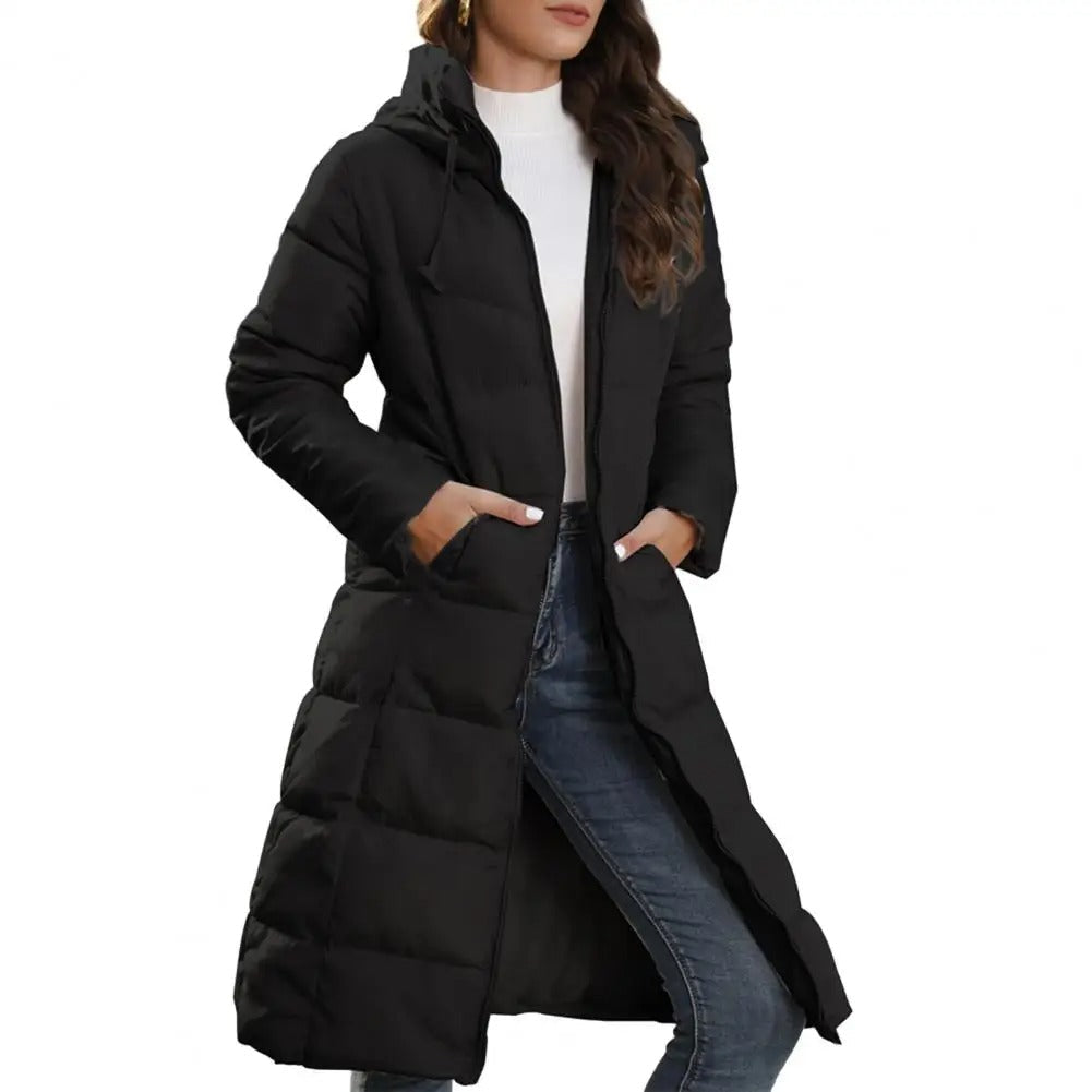 Damen Lange Winterjacke – Warme Gepolsterte Jacke mit Kapuze