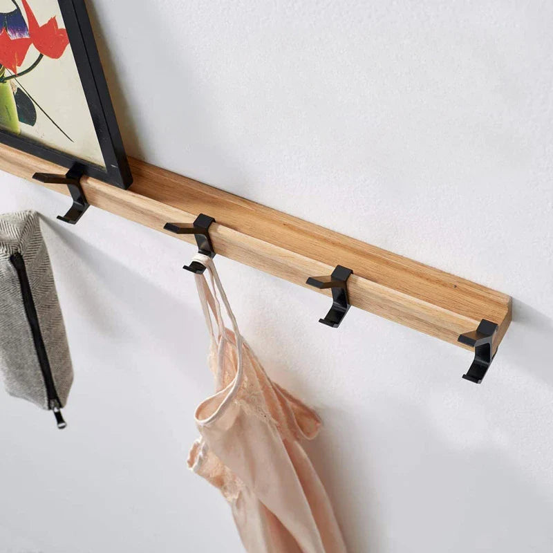 Vægknagerække – Justerbare Kroge – Sort – Skandinavisk Design – Til Entré og Soveværelse – Træ og Aluminium – Mål 40 x 7 x 7 cm