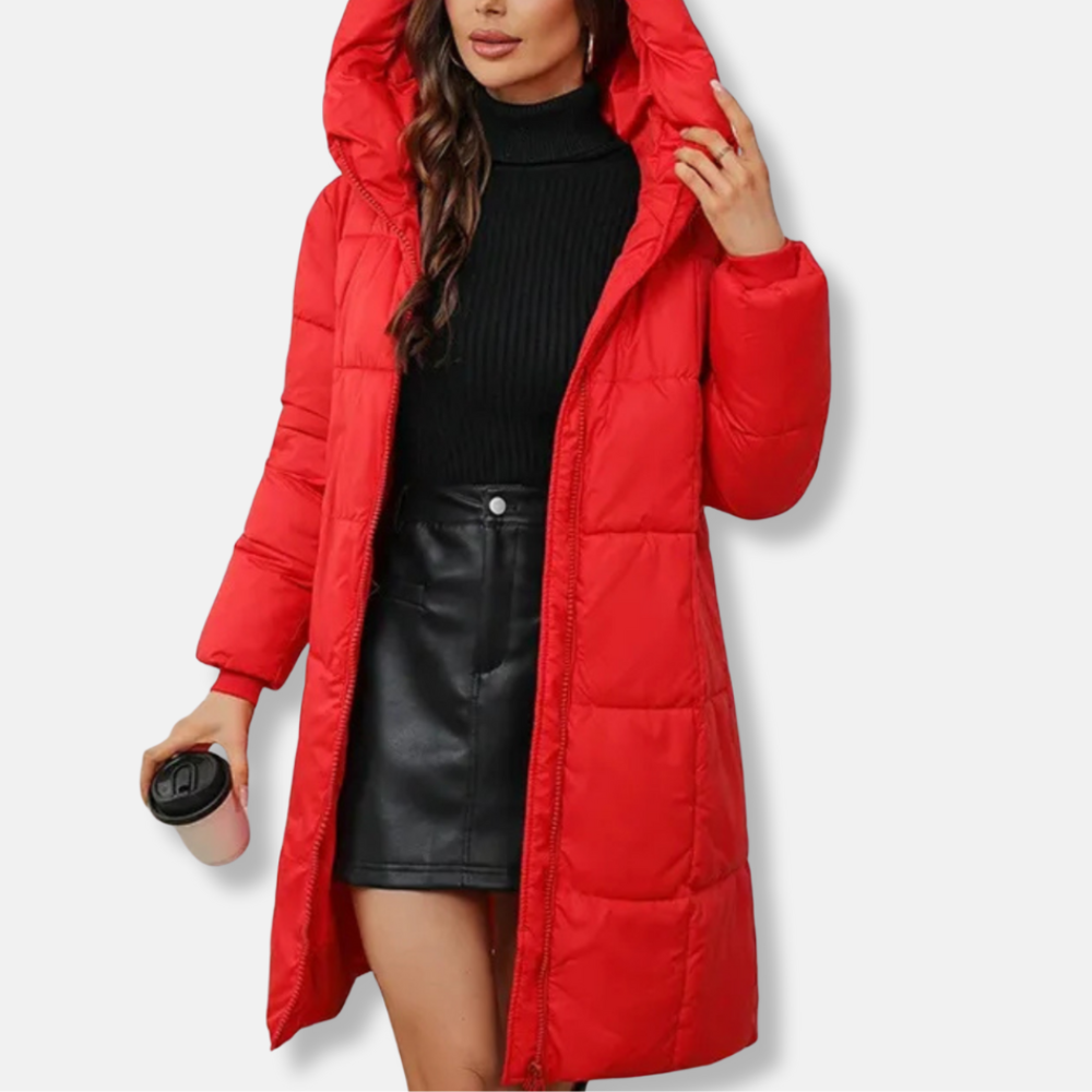 Damen Lange Wattierte Jacke – Warme Winterjacke mit Kapuze
