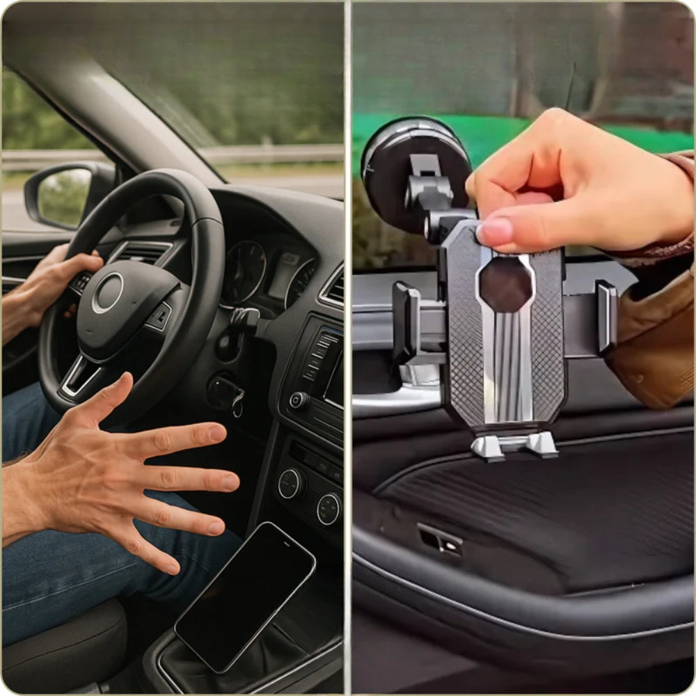 Justerbar mobilholder til bil med 360° arm og dashboardbase