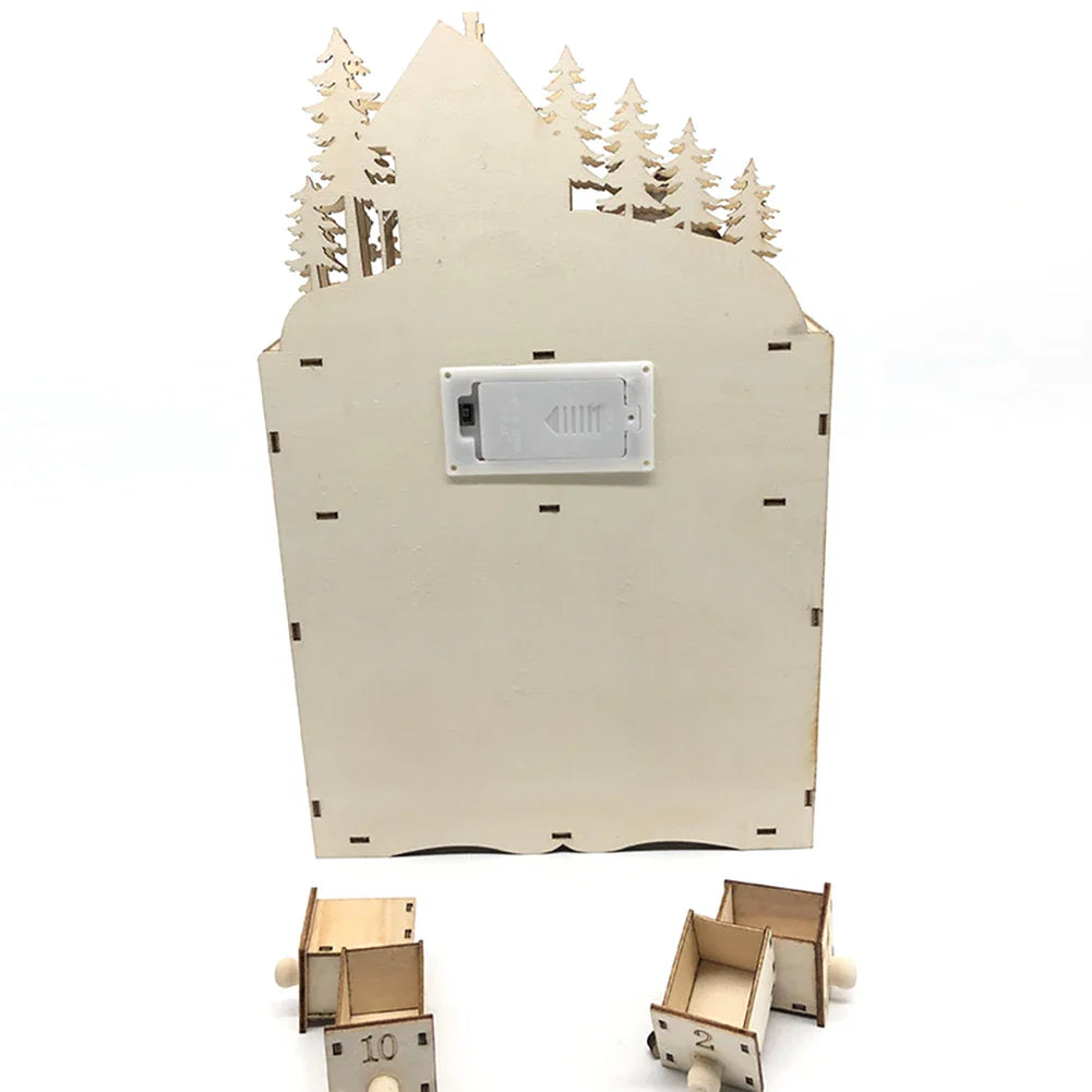 Holz Adventskalender mit Licht – Wiederverwendbarer Weihnachtskalender mit 24 Fächern