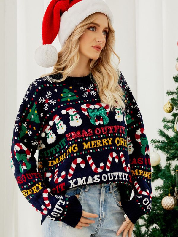 Women's Christmas Sweater – Fun Winter Jumper with All-Over Christmas Print