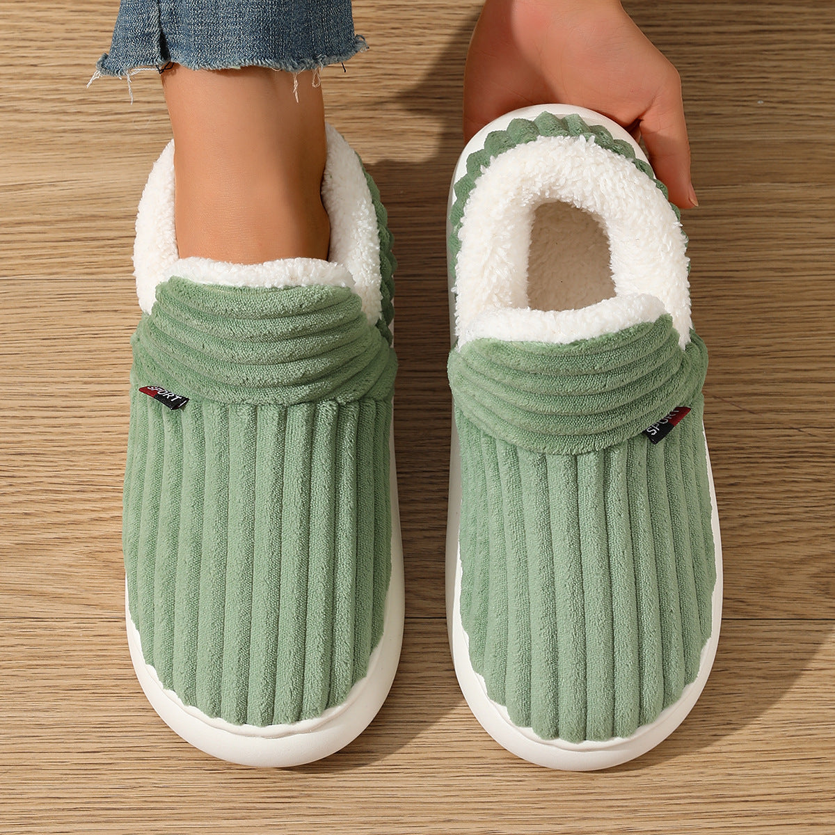 Warm ribbed knitted slippers – Comfortable slippers for the home