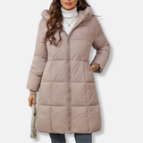Damen Lange Wattierte Jacke – Warme Winterjacke mit Kapuze