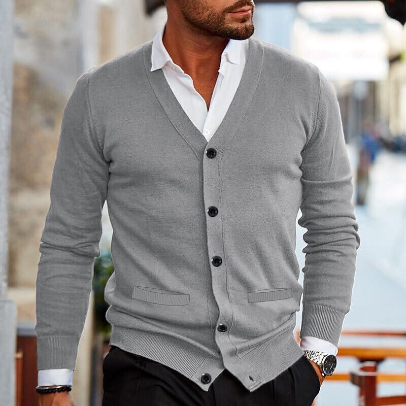 Herre Cardigan med V-Hals og Knapper - Stilfuld og Komfortabel