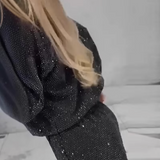 Dame Glansende To-Delte Sæt – Pullover med Rund Hals og Bukser