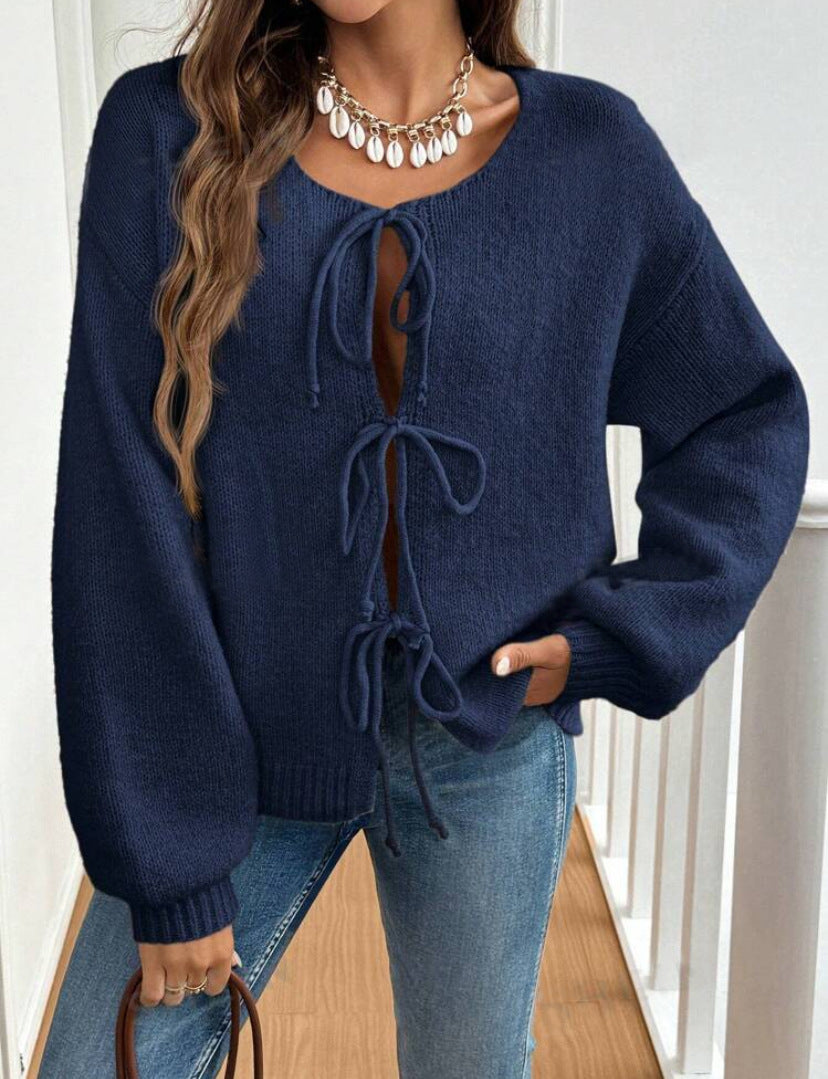 Vest Med Sløjfer Foran - Akryl Cardigan