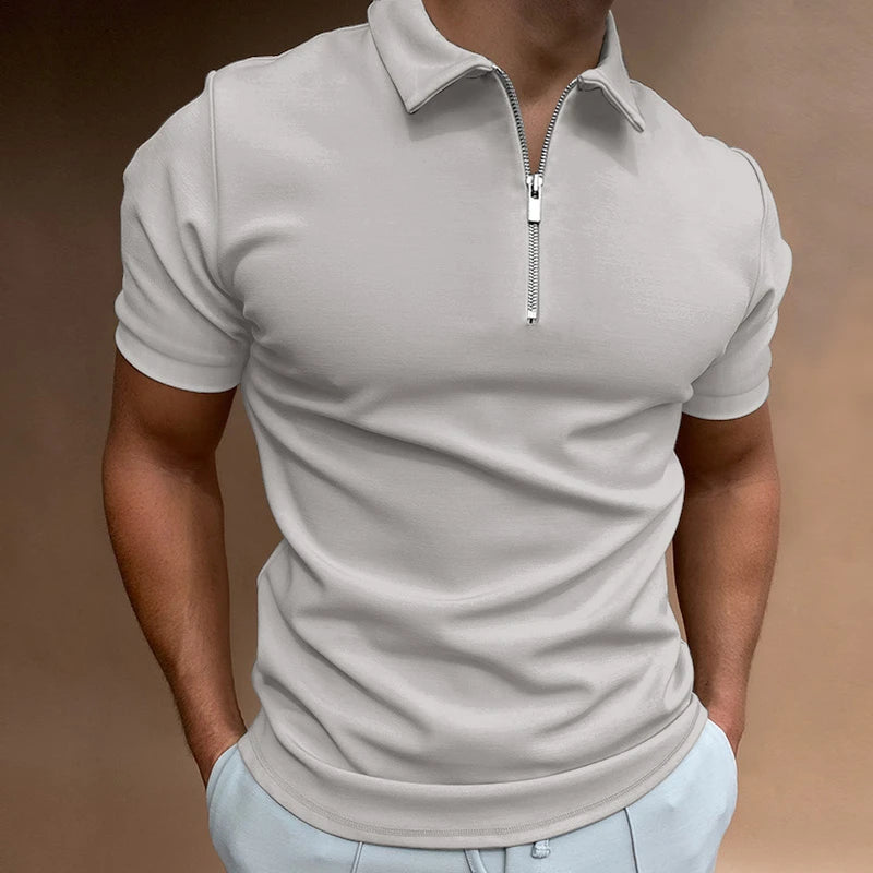 Casual Herre Poloshirt med Lynlås og Stilfuldt Design