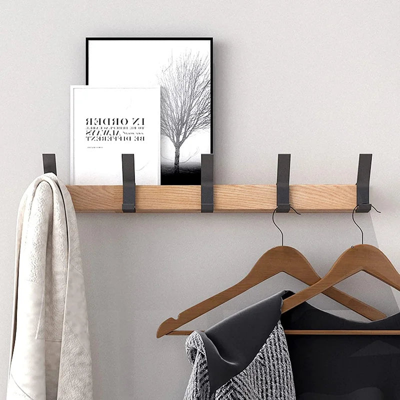 Vægknagerække – Justerbare Kroge – Sort – Skandinavisk Design – Til Entré og Soveværelse – Træ og Aluminium – Mål 40 x 7 x 7 cm
