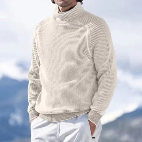 Herresweater med rullekrave – Varm ribstrikket sweater med elegant pasform