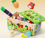 Trævogn til høst og sortering – Pædagogisk legetøj med dyr og grøntsager