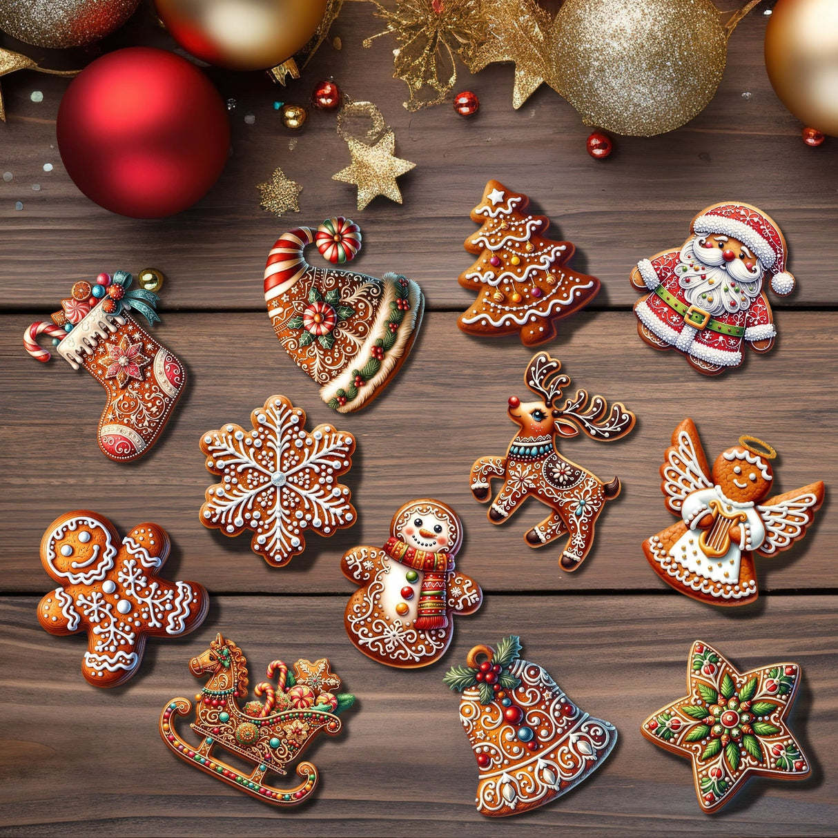Lebkuchen Juleornamenter – Set Dekorationen für Baum & Interieur