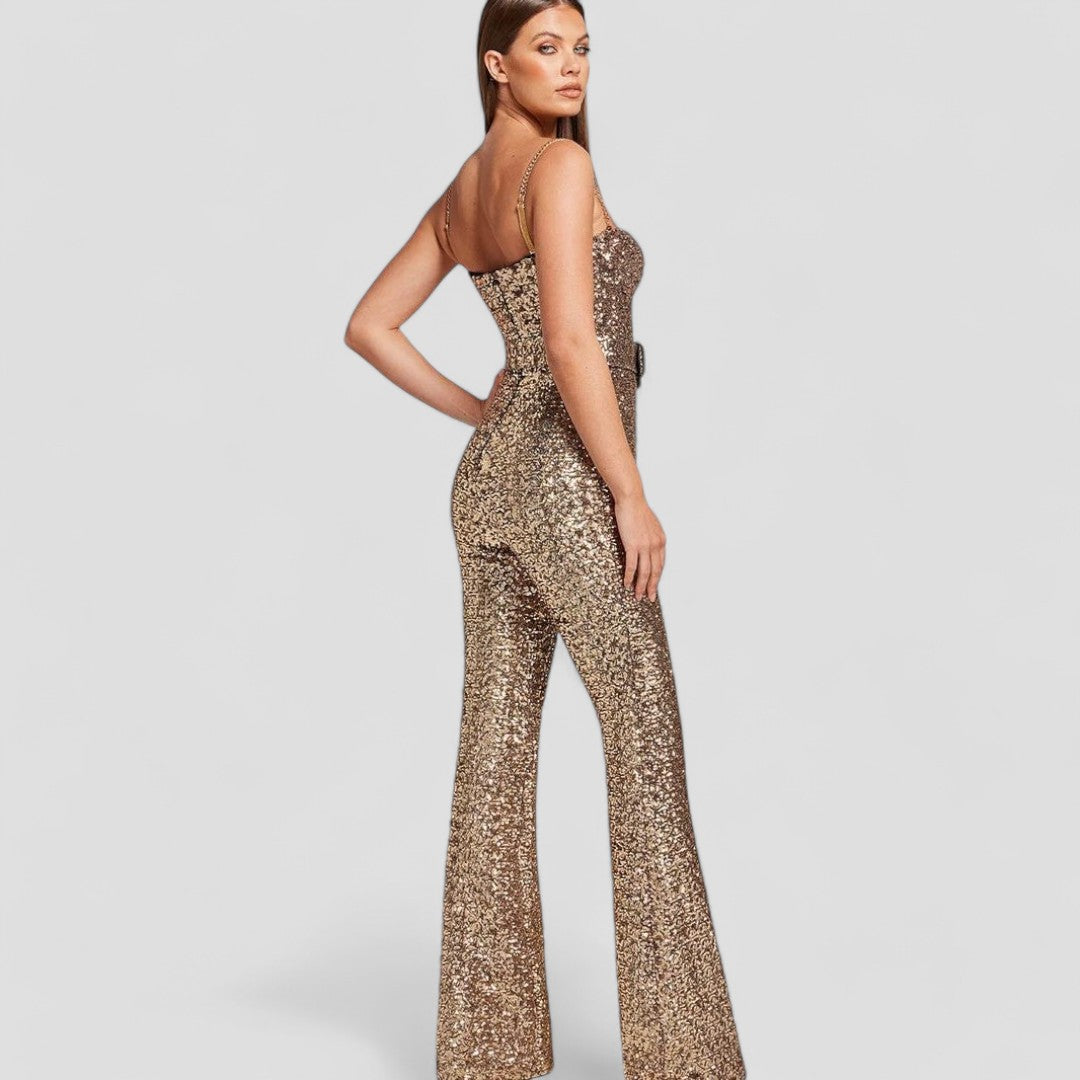 Glamourøs Paillet Jumpsuit med Sweetheart Halsudskæring