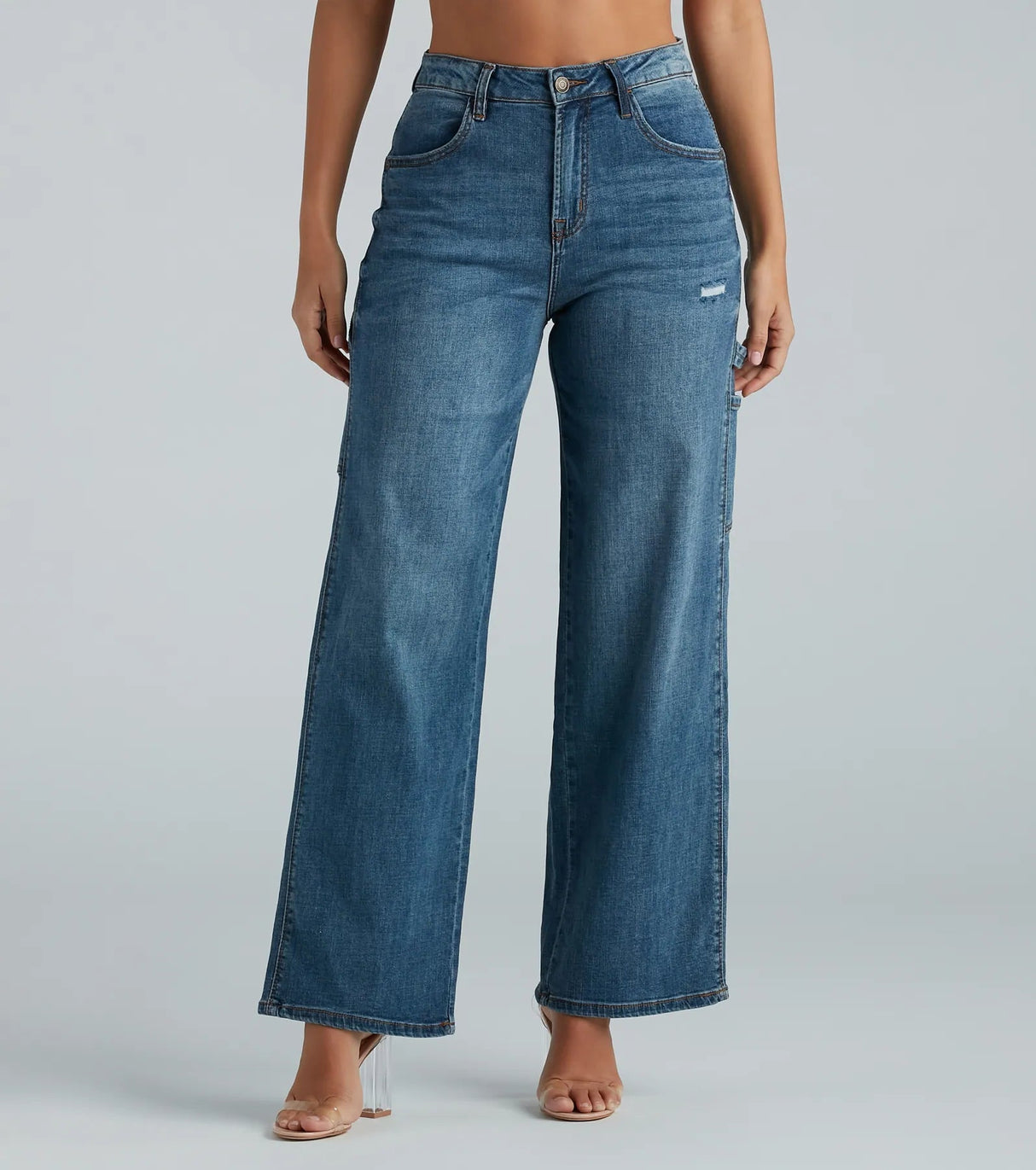 Stilfulde Vide Jeans til Kvinder med Cargo Detaljer