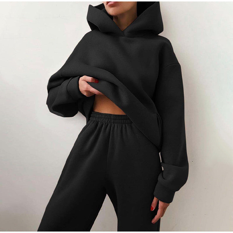 Oversized Dame Træningssæt med Hættetrøje og Vide Joggingbukser