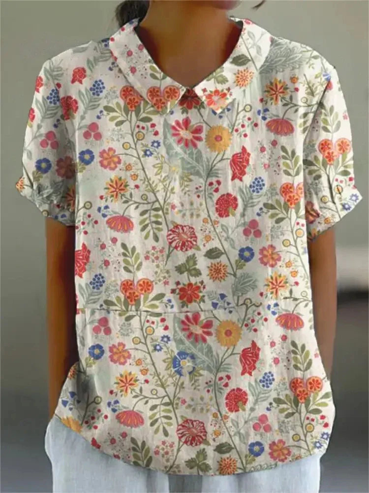 Vintage Blomsterbluse Dame | Komfortabel Pasform