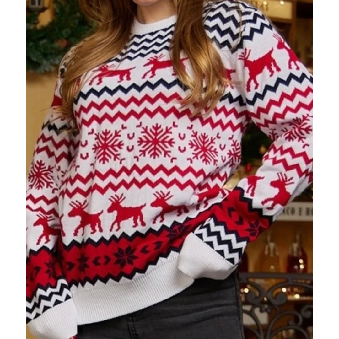 Women's Christmas Sweater – Classic Winter Sweater with Reindeer & Nordic Print