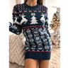 Dame Jule Sweater Kjole – Lang Vinterstrik med Rensdyrprint