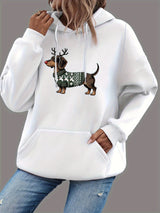 Dame Jule Hoodie med Gravhund Print – Varm Vinter Hoodie