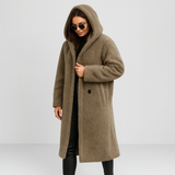 Dame Lang Vinterjakke med Hætte – Varm, Blød & Stilfuld