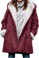 Women's winter jacket – Warm sherpa jacket with hood and toggle closure