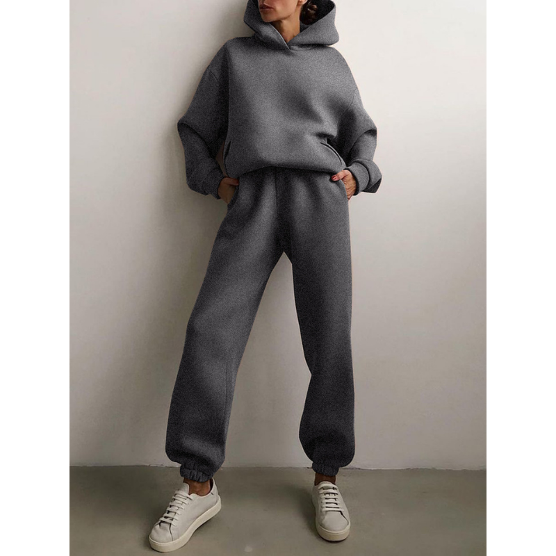 Oversized Dame Træningssæt med Hættetrøje og Vide Joggingbukser