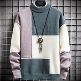 Varm Blød Patchwork Sweater Slim Fit Rund Hals