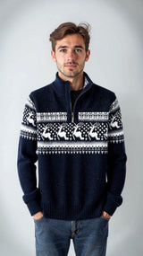 Herre vintertrøje med nordisk print – komfortabel half-zip sweater