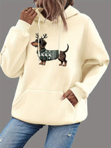 Dame Jule Hoodie med Gravhund Print – Varm Vinter Hoodie