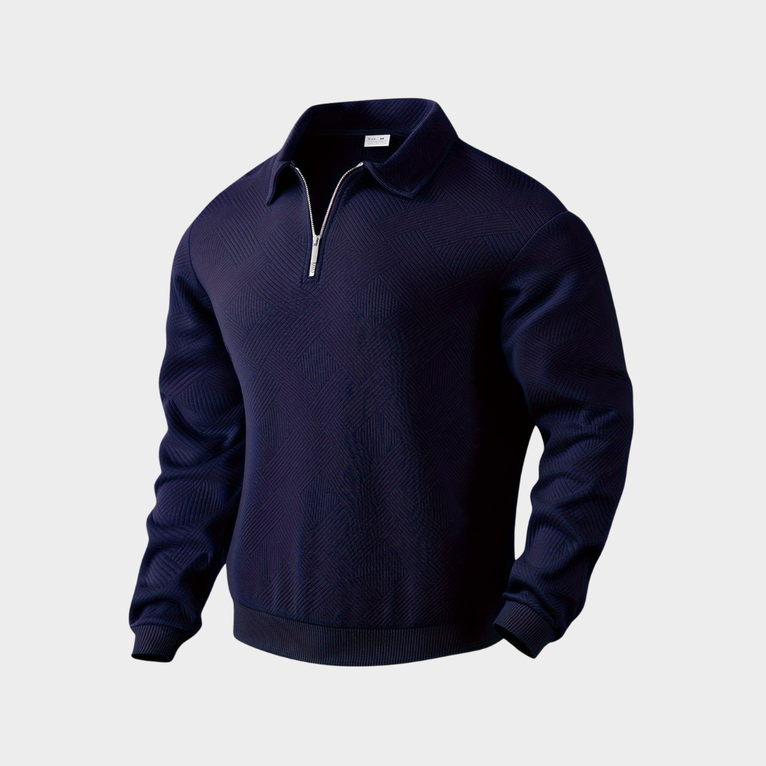 Geometrisk Sweater med Kvartrits og Vintage Stil