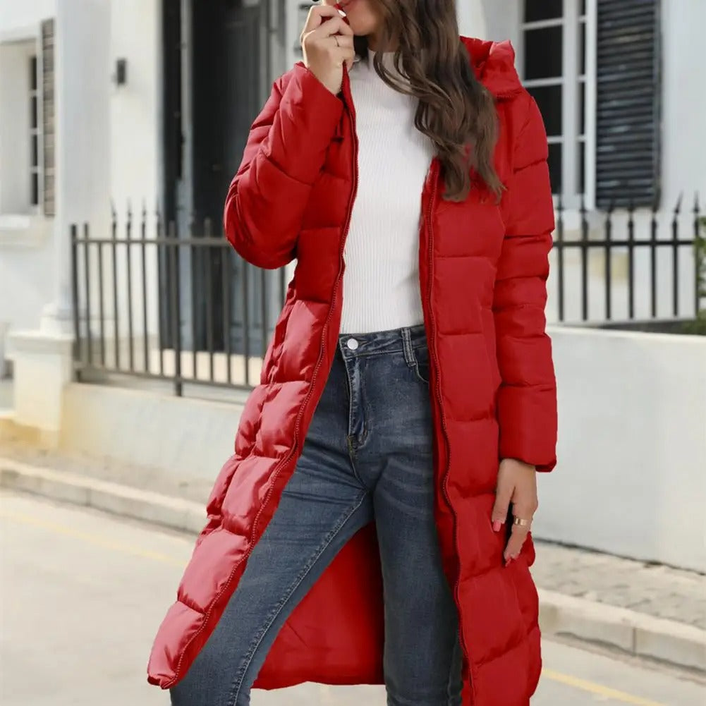 Damen Lange Winterjacke – Warme Gepolsterte Jacke mit Kapuze