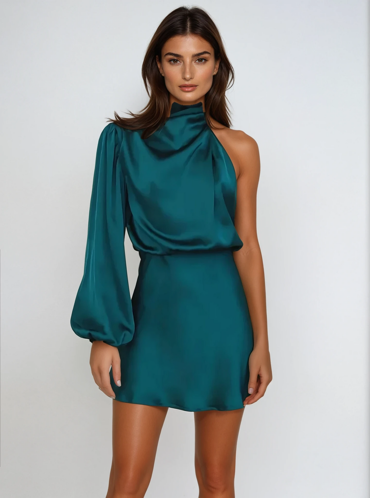 Asymmetrisk One Shoulder Aftenkjole med Pufærme