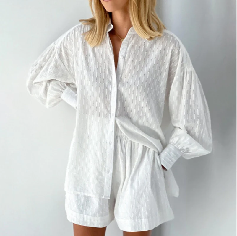 Sommer To-delt Sæt Dame Bluse og Shorts