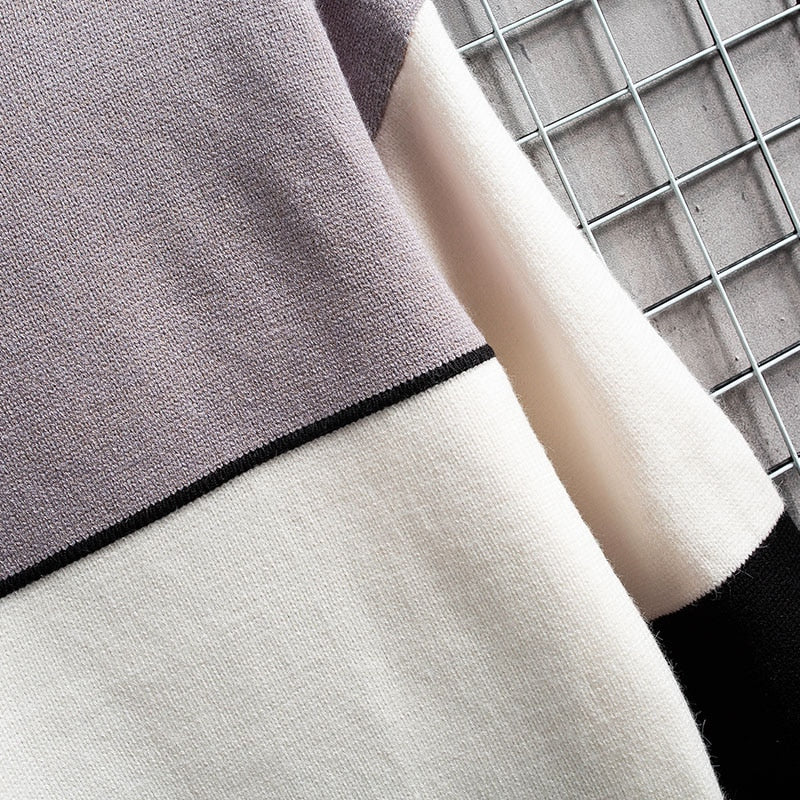 Varm Blød Patchwork Sweater Slim Fit Rund Hals