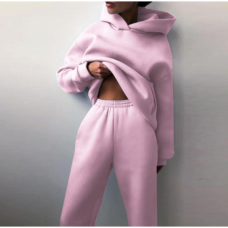 Oversized Dame Træningssæt med Hættetrøje og Vide Joggingbukser